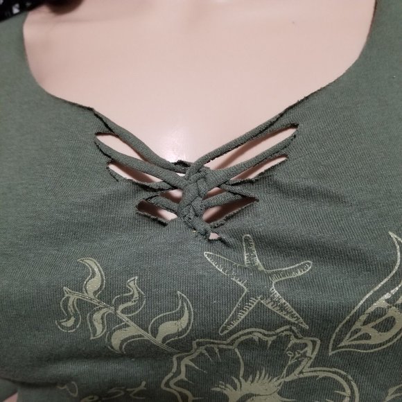 Altered Cut Up Key West Florida Printed Green Short Sleeve Shirt Women's Size XL - Picture 5 of 11